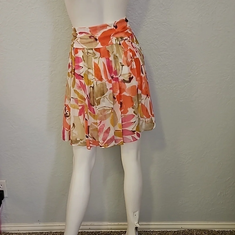 VTG CHAUS 1990s Floral Tropical Pleated Chiffon Fairycore Mini Circle Tiki Skirt